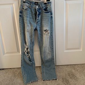 BDG slim straight ripped light wash jean, lightly worn